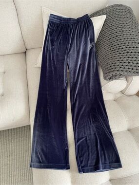 VS Pink Cozy Supersoft Velour Rhinestone Logo Track Pants Slate Navy Blue